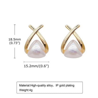 Gold X Pearl Stud Earrings