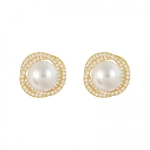 Pearl and Rhinestone Stud Earrings